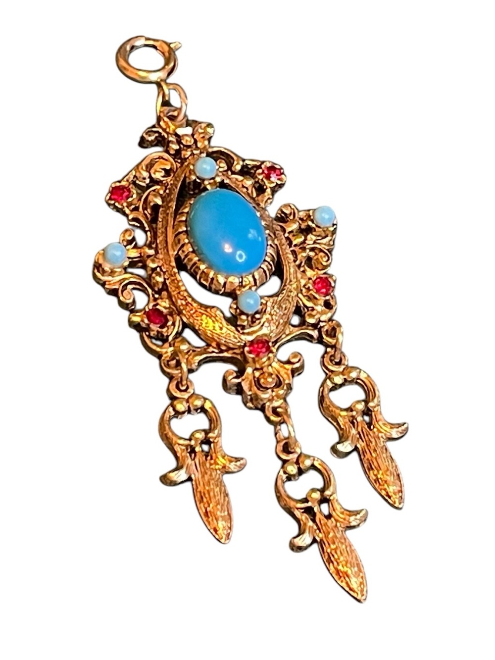 Vintage Celebrity NY Victorian Revival Faux Turquoise Dangle Necklace Pendant - Picture 3 of 11